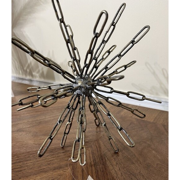 Industrial Art Deco Brass Chain Brutalist 9.5x9.25in Home Decor Sphere - Picture 4 of 9